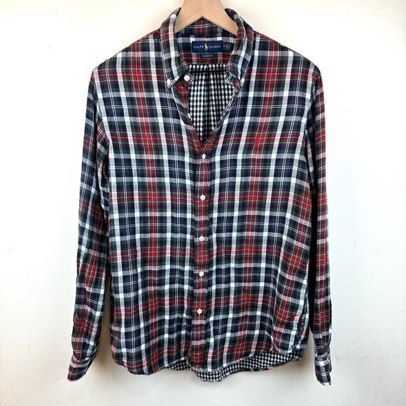 Polo Ralph Lauren Red‎ and Green Classic Cotton Flannel Shirt Men’s M - Picture 1 of 11